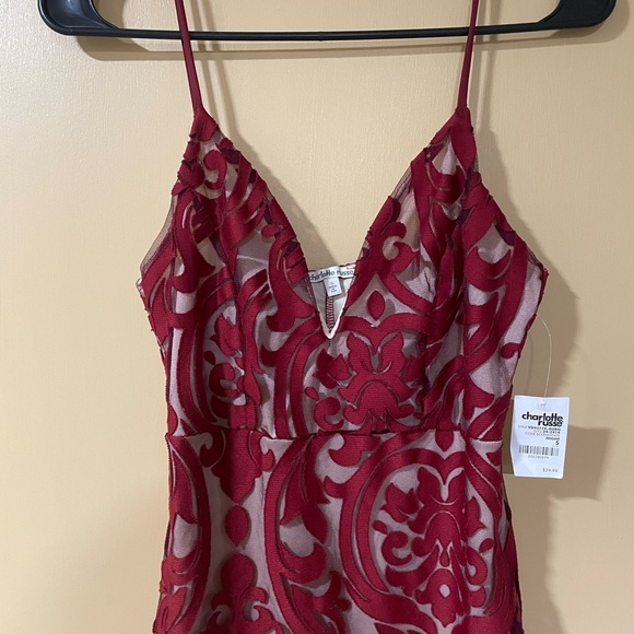 NWT Charlotte Russe Red Lace Overlay Mini Dress - Picture 2 of 5